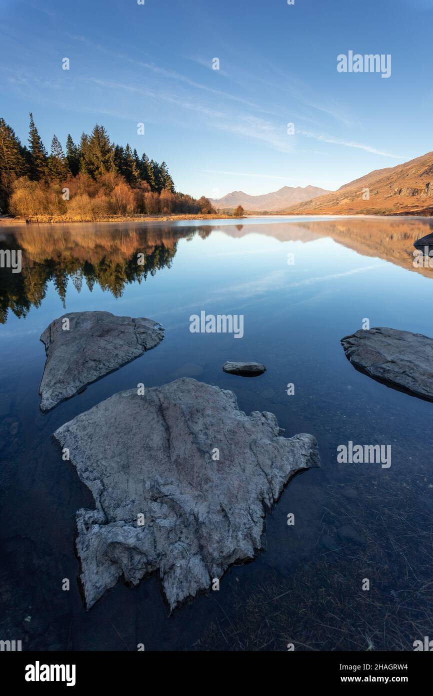 Reflections in Llyn Mymbyr, Snowdonia, North Wales Stock Photo