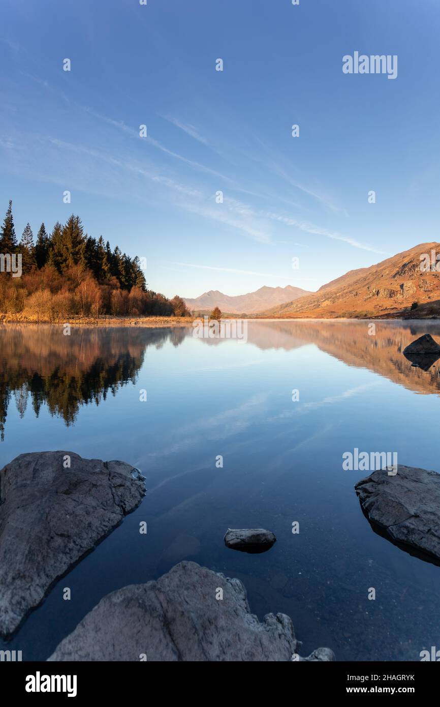 Reflections in Llyn Mymbyr, Snowdonia, North Wales Stock Photo