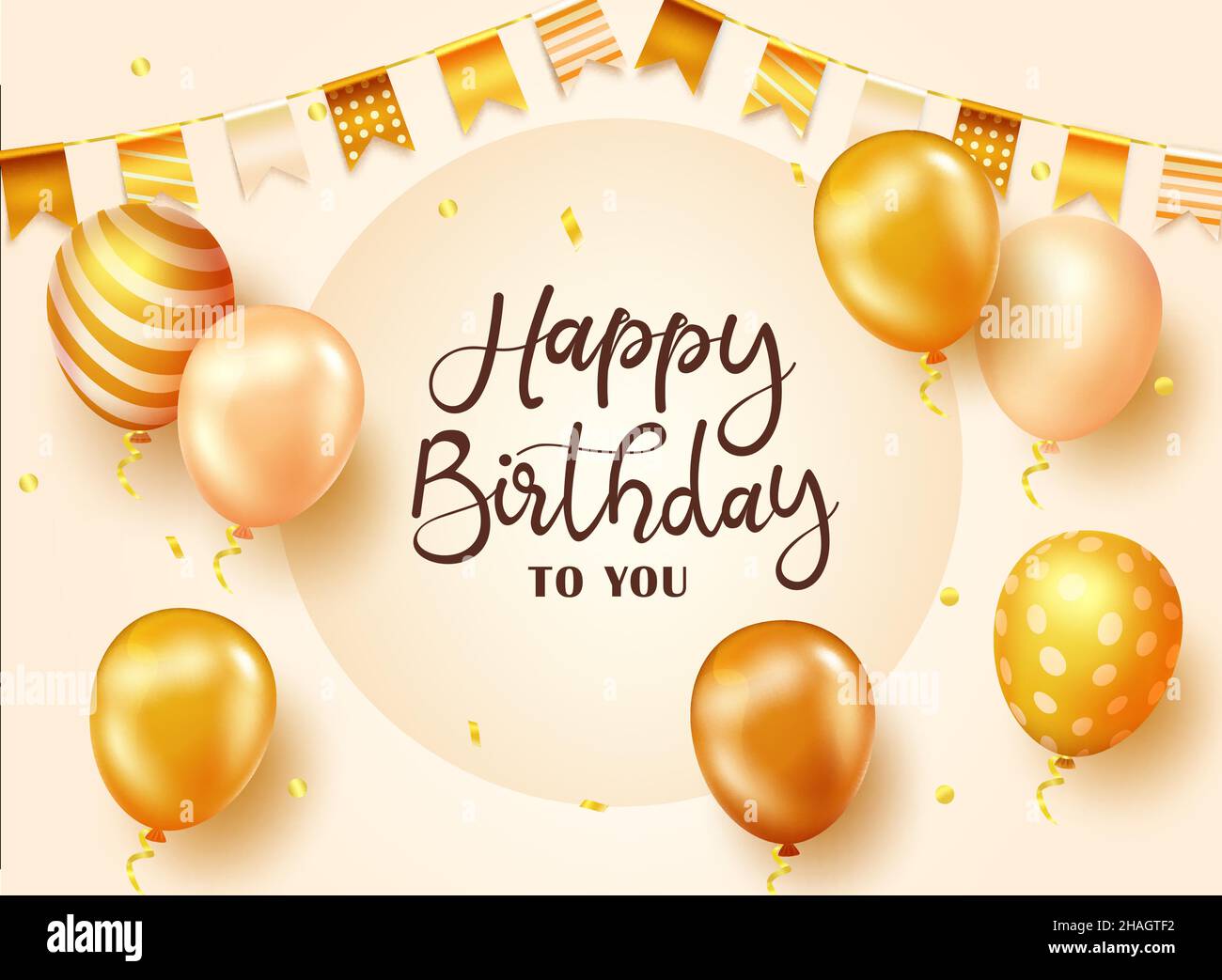 Birthday elegant greeting vector design. Happy birthday text in gold