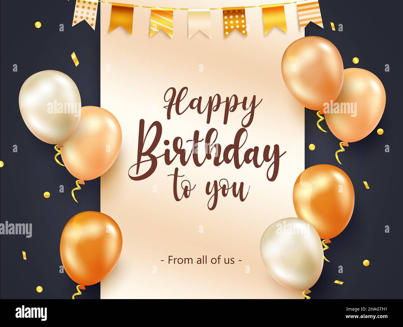 Birthday elegant greeting vector design. Happy birthday text in gold  background with golden balloons and pennants element for birth day  celebration Stock Vector Image & Art - Alamy
