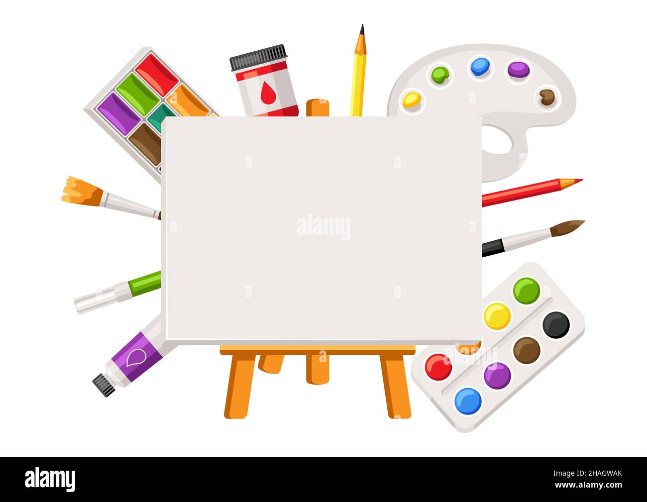 School Supplies. Jars With Colorful Art Paint And Brushes Are On A White  Background. Stock Photo, Picture and Royalty Free Image. Image 145107784.