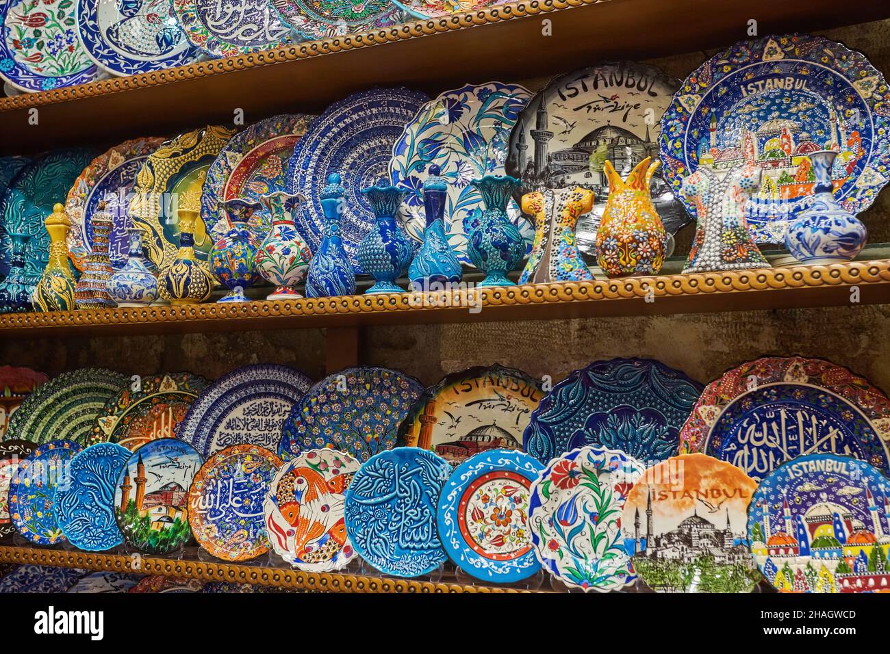 Collection of turkish ceramics on sale at the Grand Bazaar in Istanbul ...