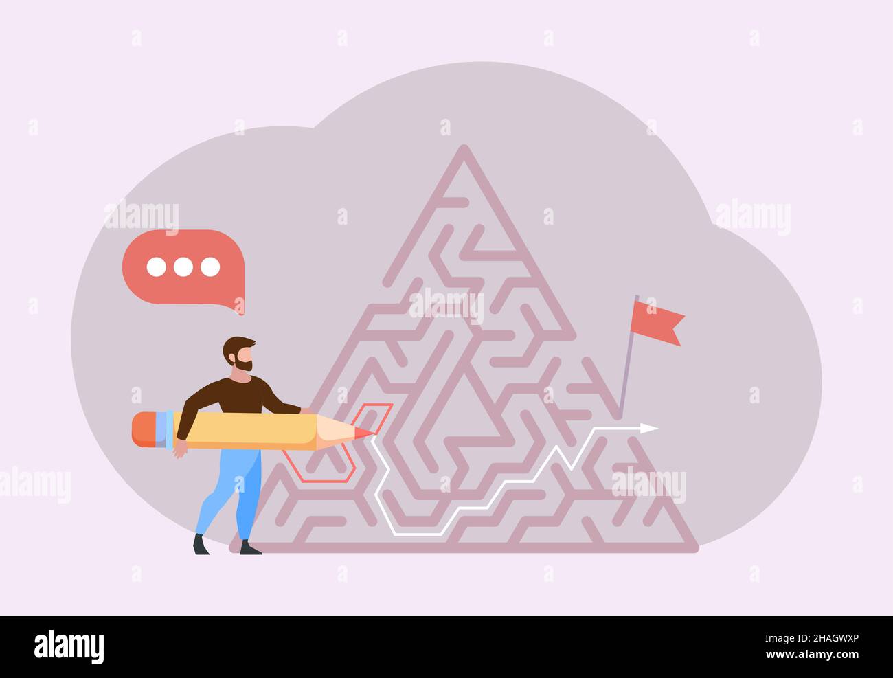 Business maze. Man finding solution, worker creative way. Job progress