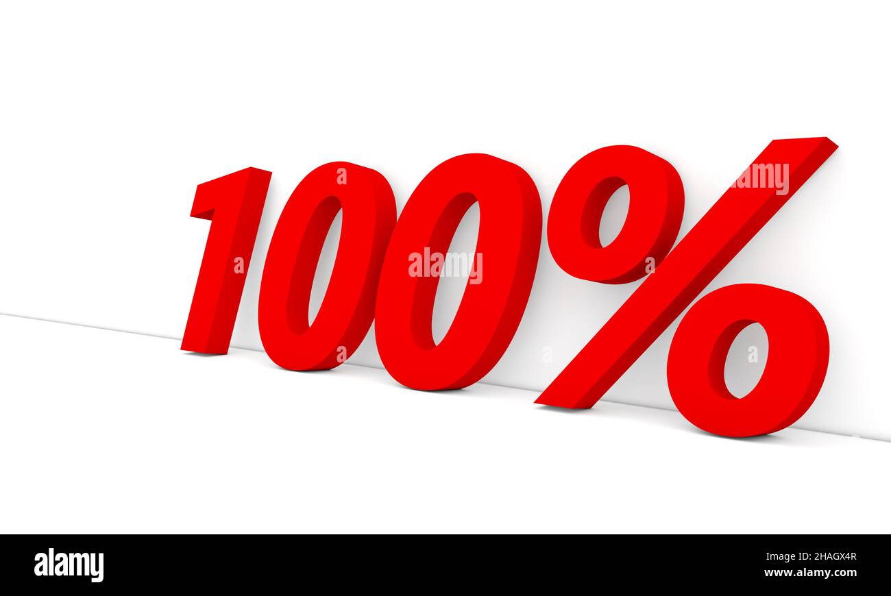 One hundred percent red numbers on a white background. Sales discount concept. 3d render illustration. Stock Photo