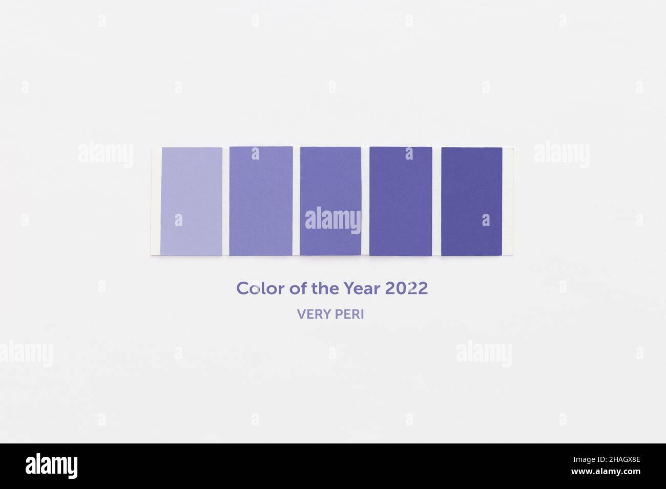 Color swatch with color of the year 2022 - Very Peri. Color trend palette. Top view, flat lay. Stock Photo