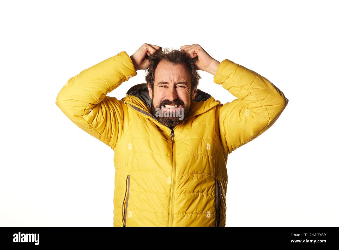 Stylish bearded man crying. Unhappy guy man have depression. Sad expression, depression, despair concept Stock Photo