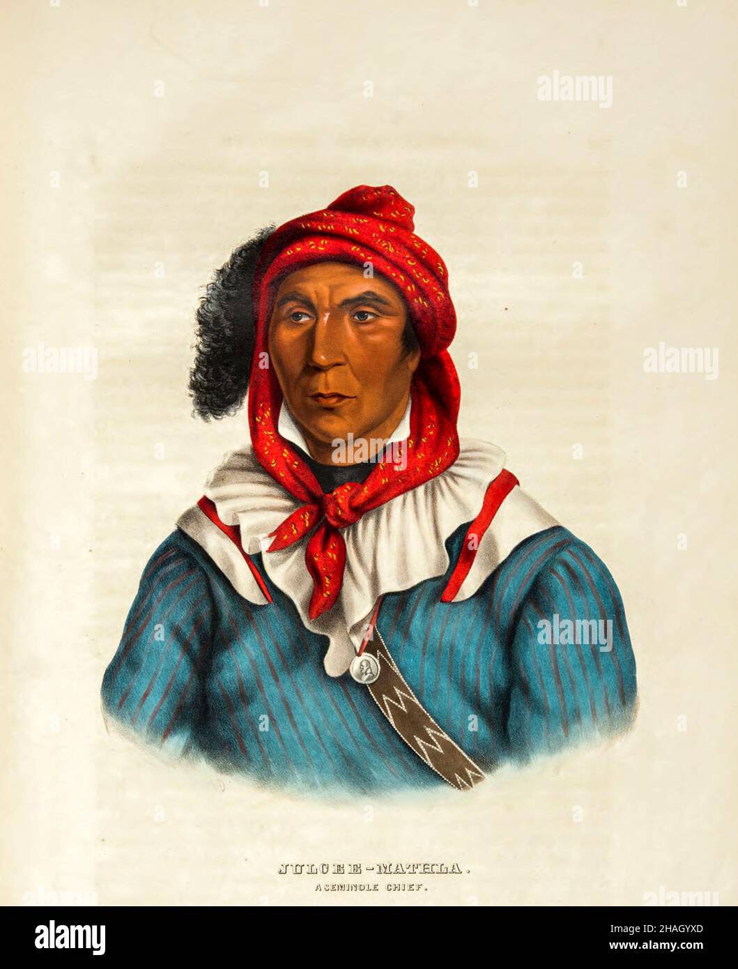 Julcee-Mathla, a Seminole chief from the book ' History of the Indian Tribes of North America with biographical sketches and anecdotes of the principal chiefs. ' Volume 3 of 3 by Thomas Loraine,McKenney, and James Hall Esq. Published in 1844 Painted by Charles Bird King Stock Photo