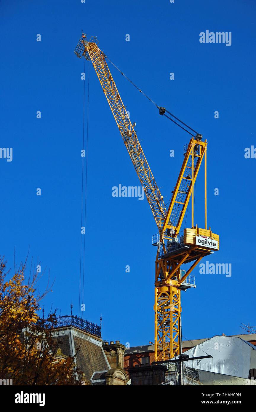 Ogilvie Construction tower crane. George Square, Glasgow, Scotland, United Kingdom, Europe. Stock Photo