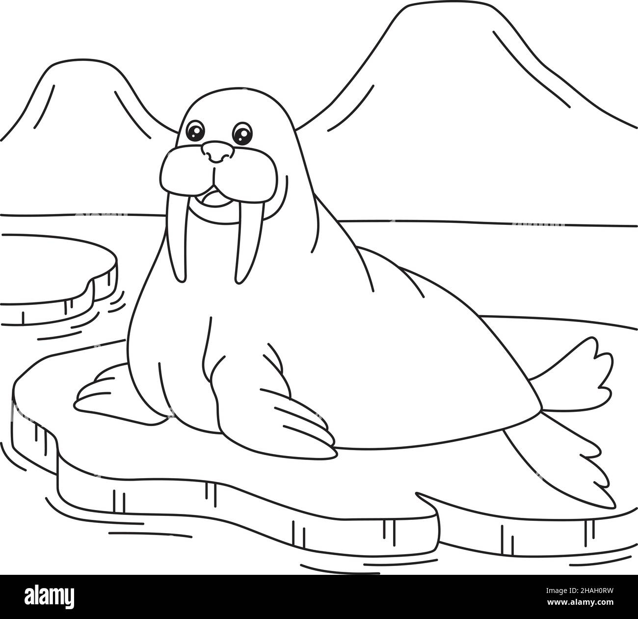Walrus Coloring Page for Kids Stock Vector