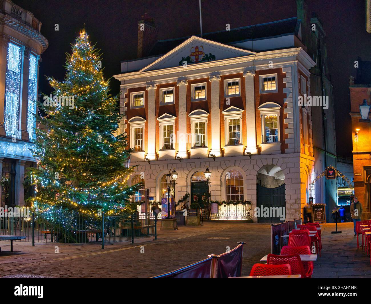 The Mansion House in York, Yorkshire, UK - the official residence of the Lord Mayor of York. Lit at night around Christmas. Stock Photo