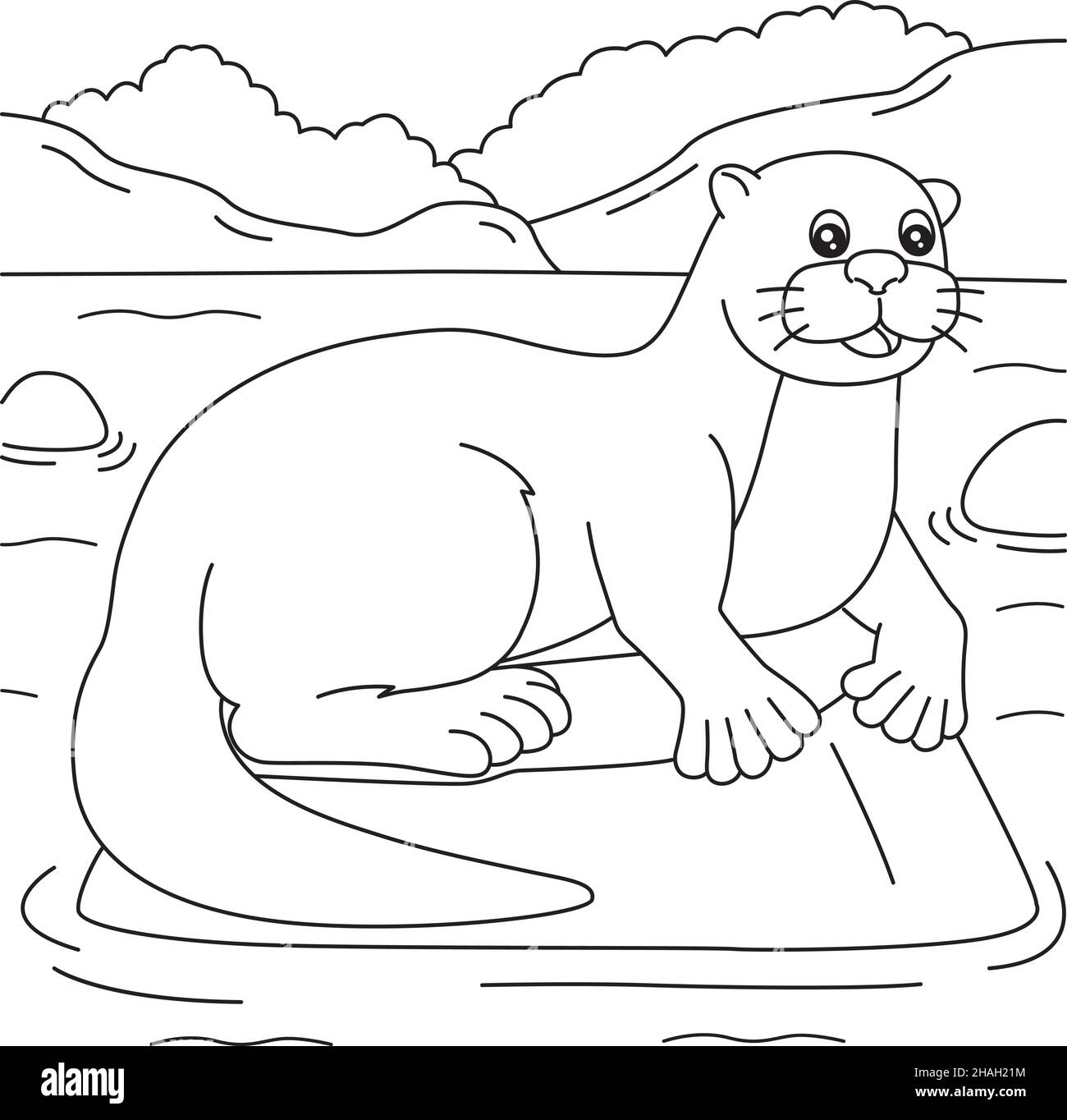 River Otter Coloring Page for Kids Stock Vector