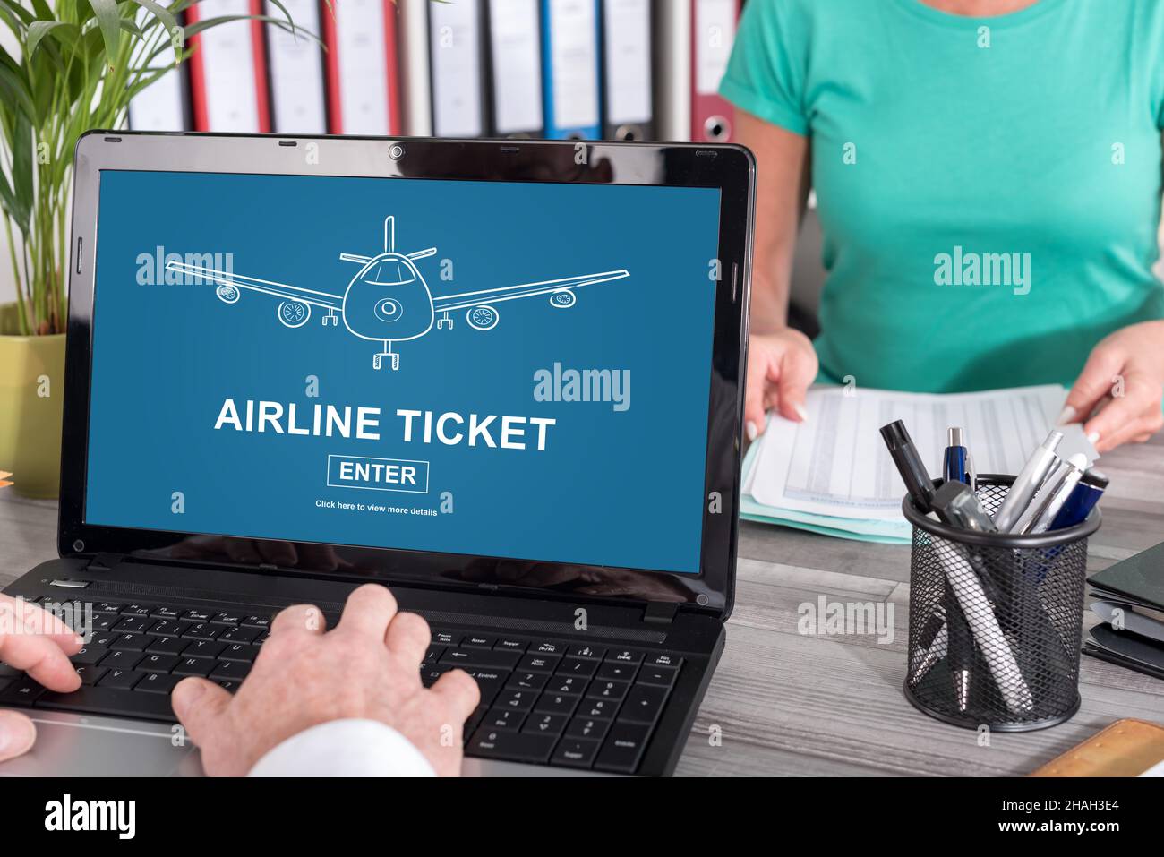 Laptop screen with airline ticket concept Stock Photo Alamy