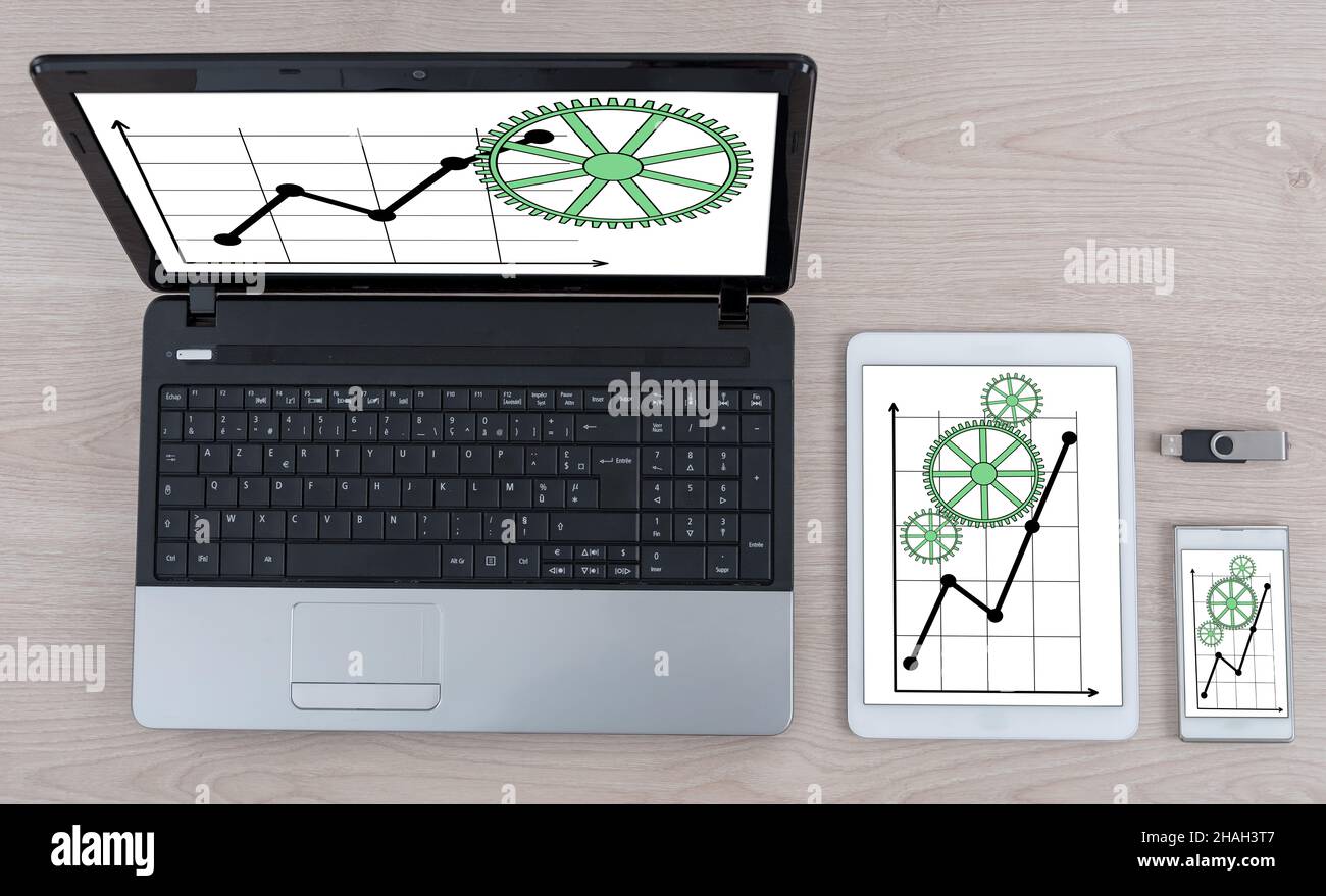 Business analysis concept shown on different information technology devices Stock Photo