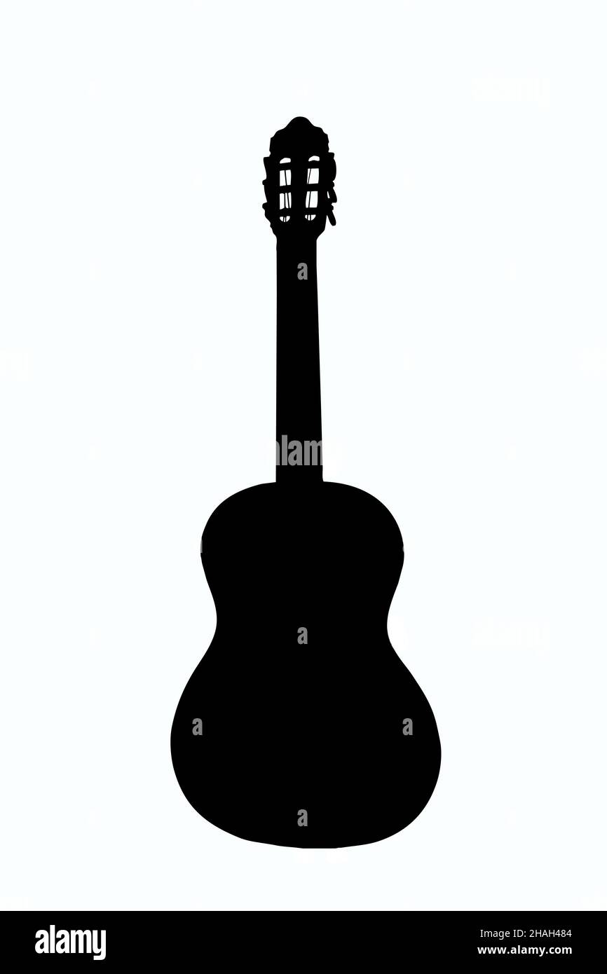 Contour illustration of an acoustic guitar stands upright on a white clipping background Stock Photo