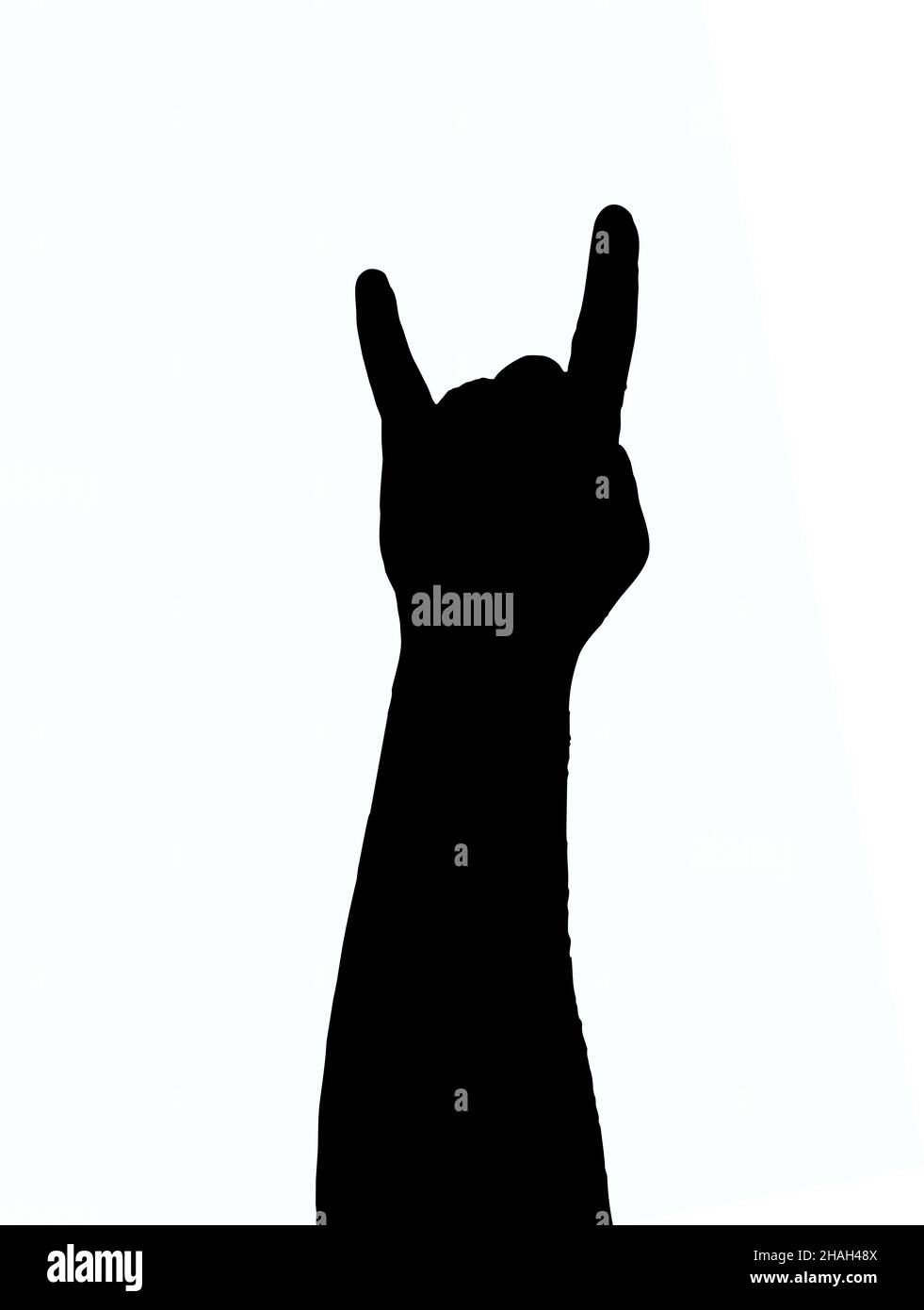 Illustration of a human palm folded in a goat rocker gesture on a white clipping background. To be shown at heavy metal concerts Stock Photo