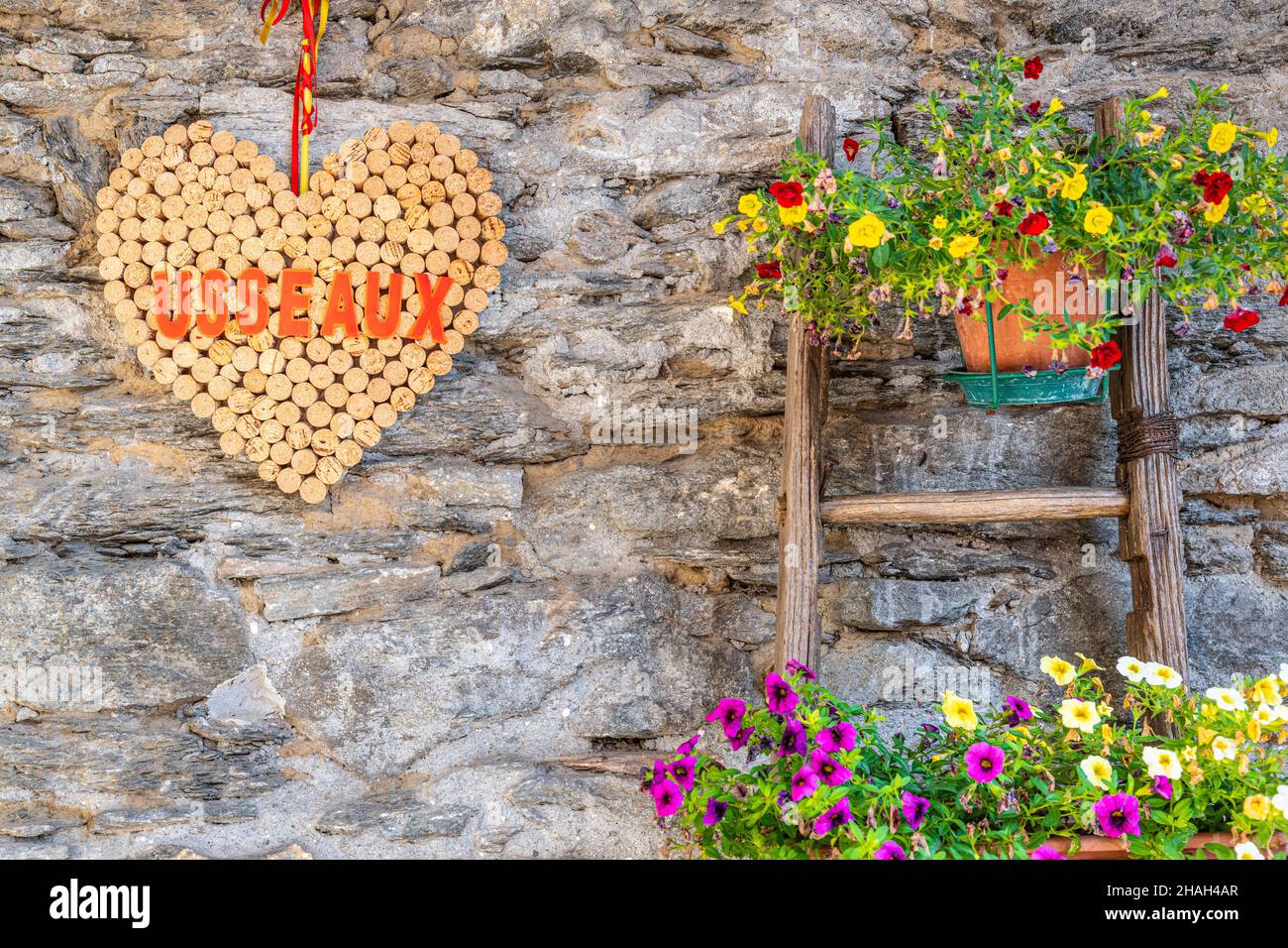 Views of the little mountain Village Usseaux in Piedmont, with its