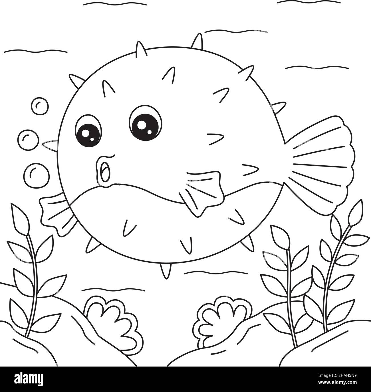 Pufferfish Coloring Page for Kids Stock Vector