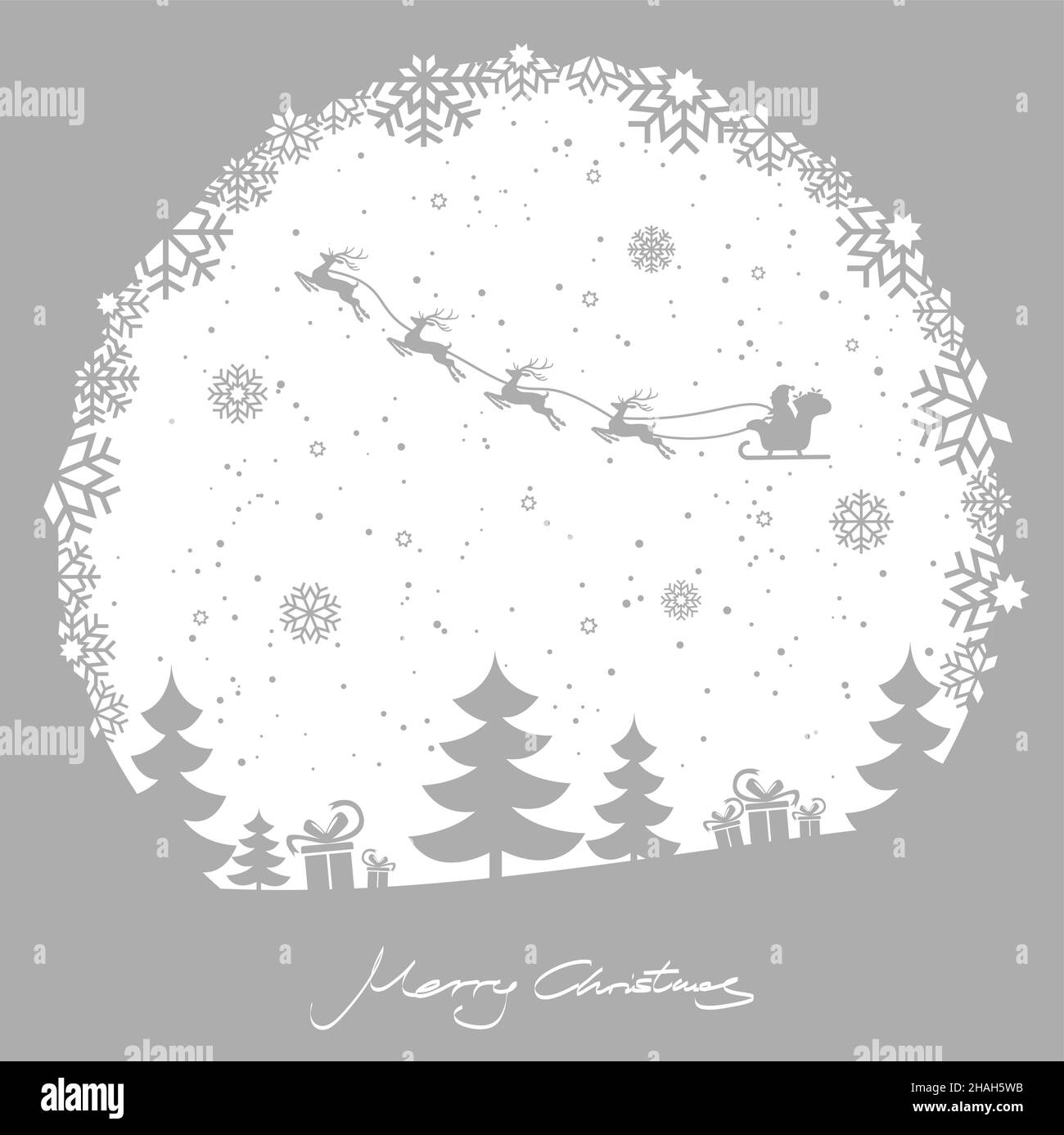 EPS 10 vector file showing round snow flake window christmastime background with typical xmas elements, fall of snow and colored background with flyin Stock Vector