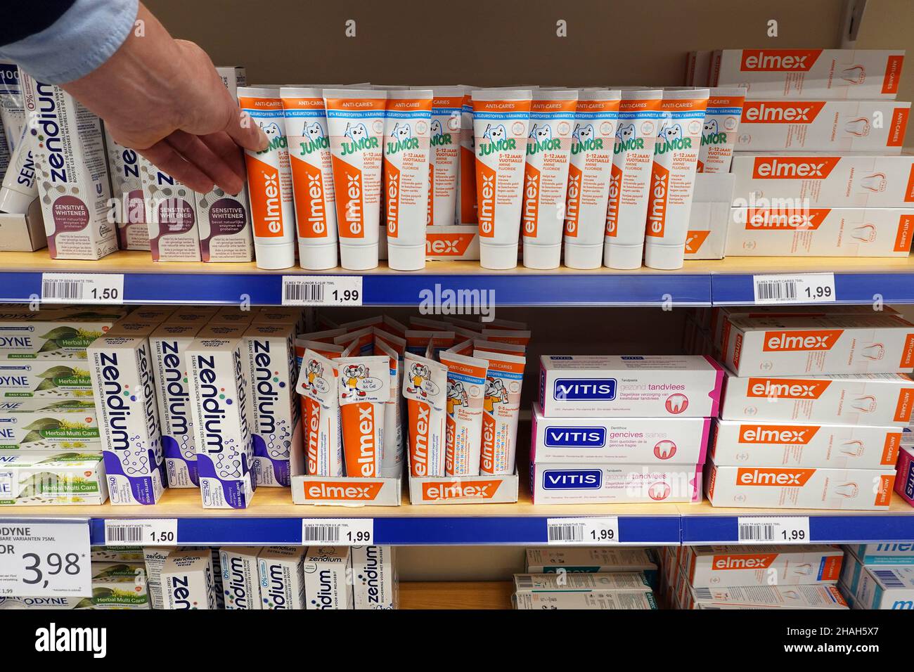 Dental care products in a Shop Stock Photo