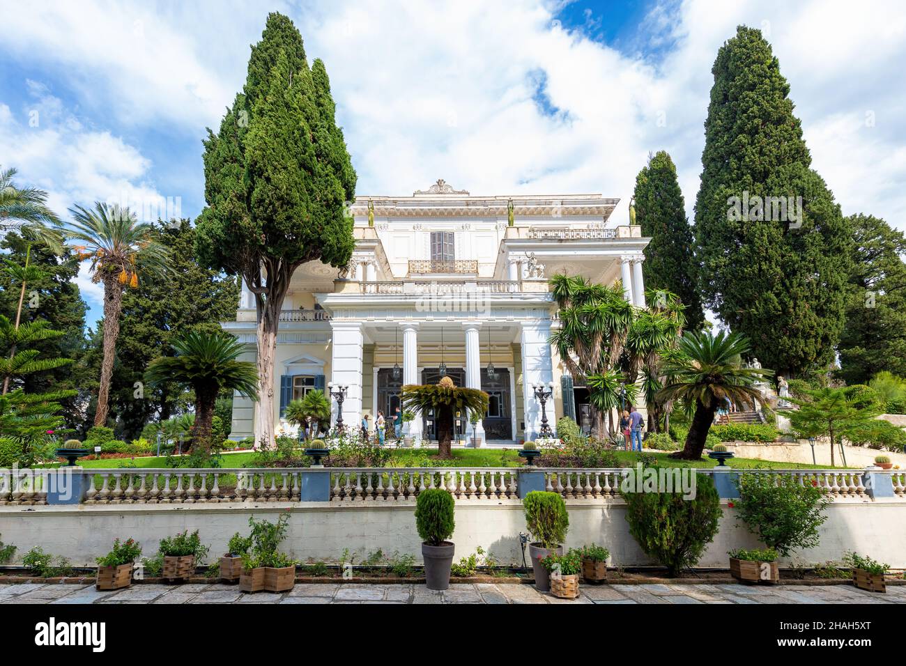 Corfu, Greece - October 24, 2021: A view of the entrance to the Achillion Palace, which is situated on the island of Corfu. Stock Photo