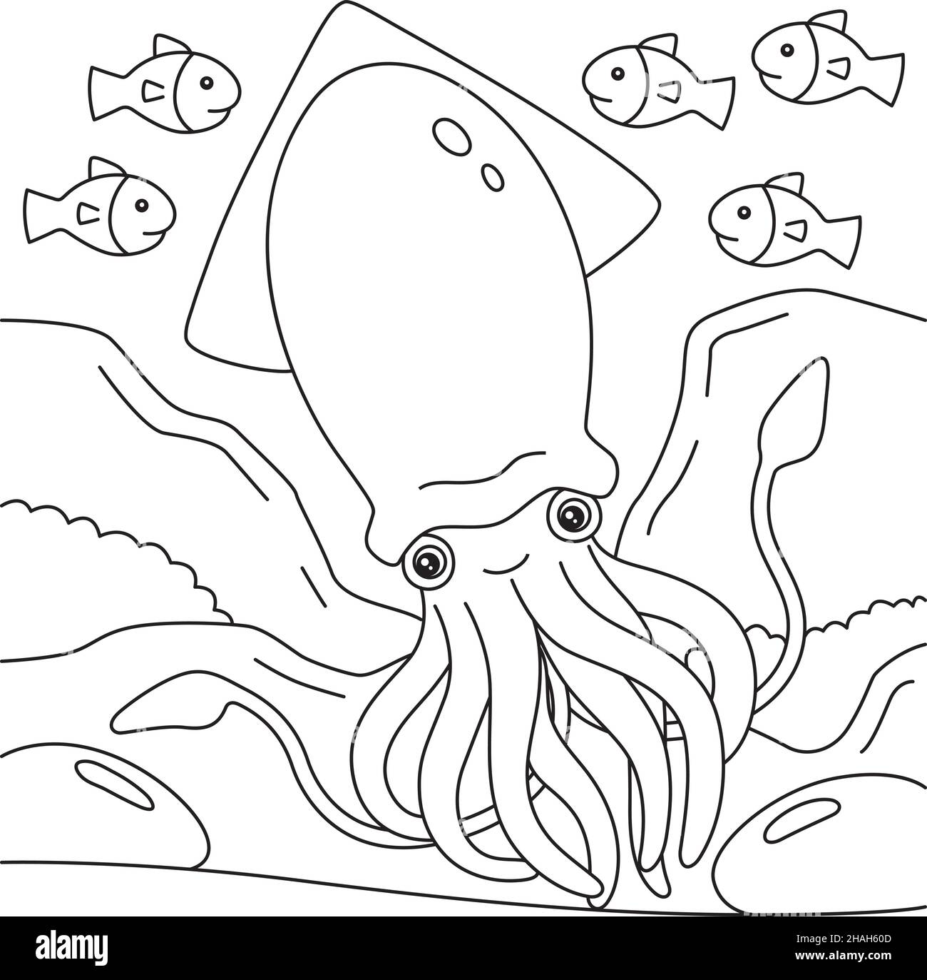 Giant Squid Coloring Page for Kids Stock Vector Image & Art - Alamy