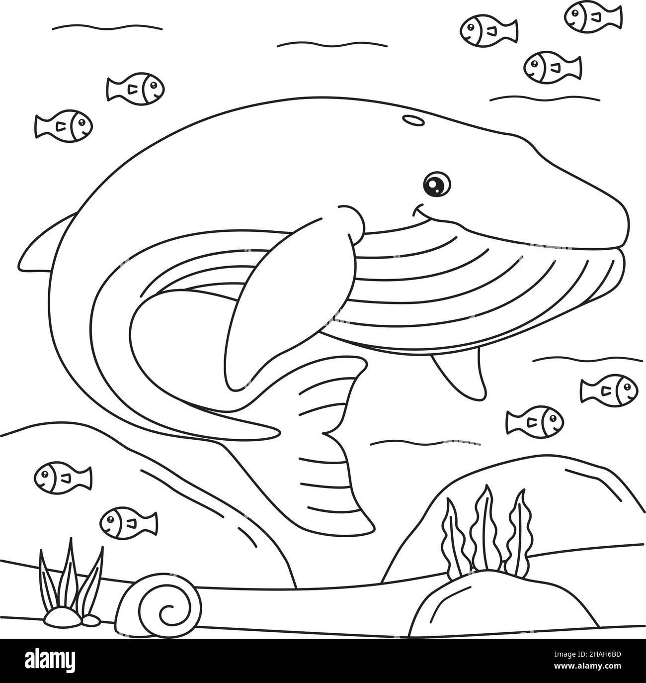 Blue Whale Coloring Page for Kids Stock Vector