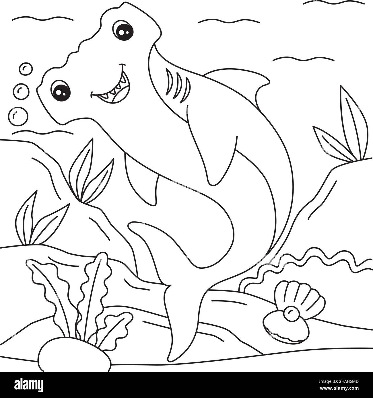 Hammerhead Shark Coloring Page for Kids Stock Vector