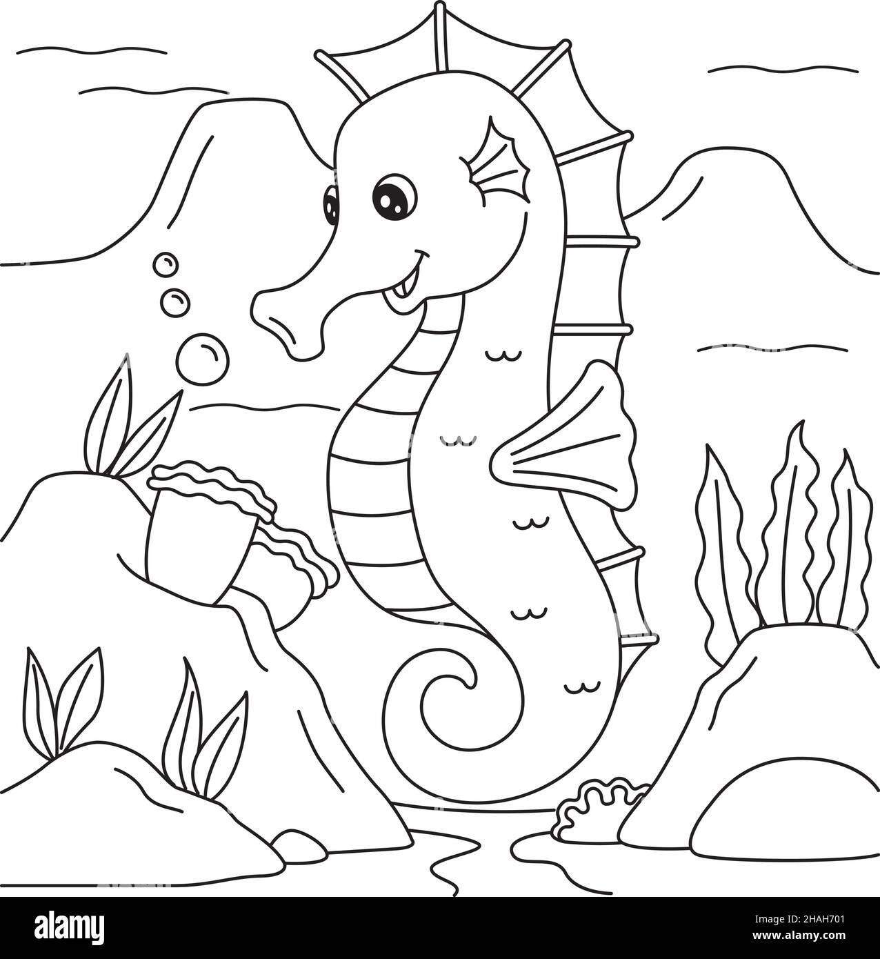 Seahorse Coloring Page for Kids Stock Vector