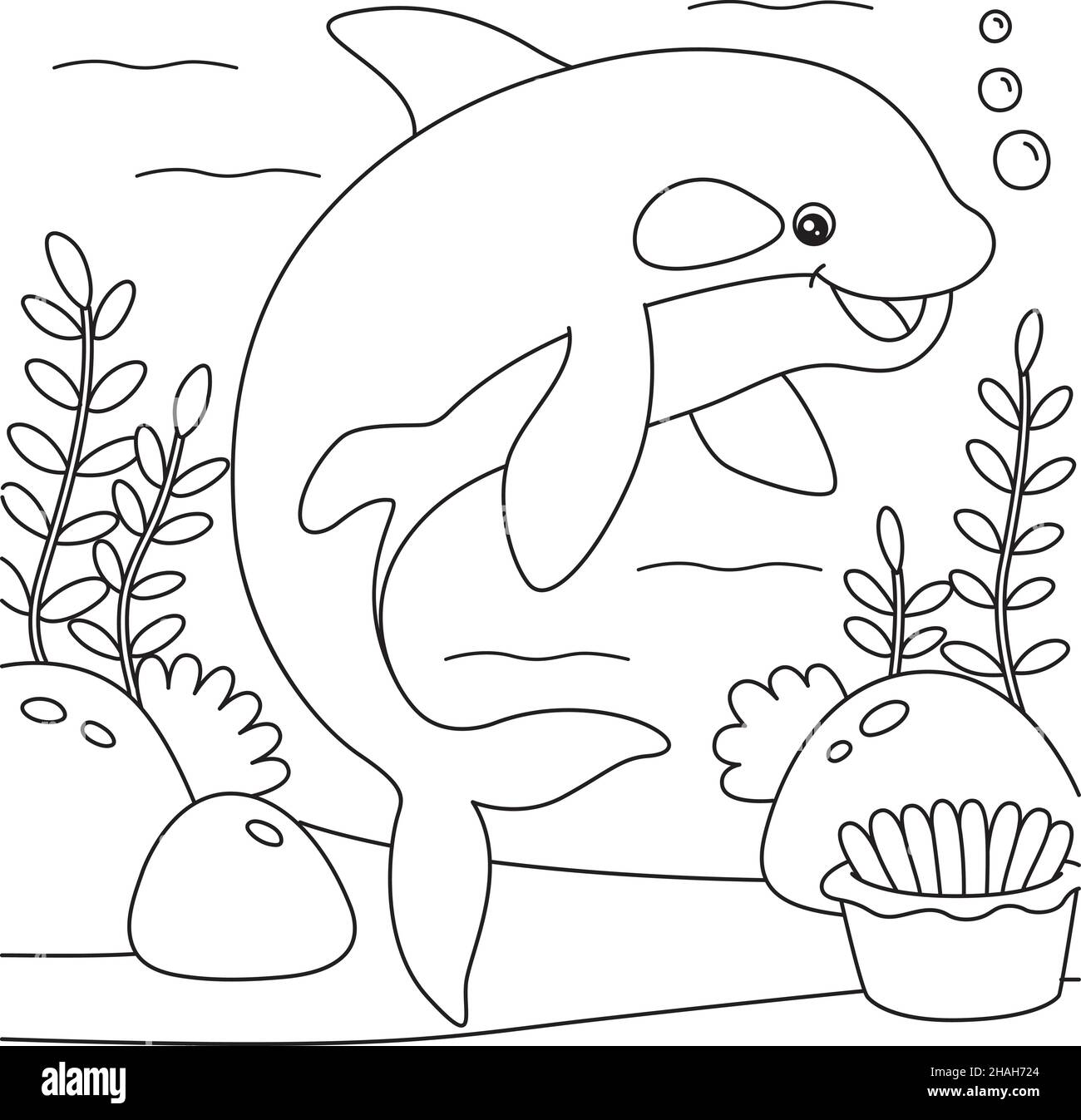 Killer Whale Coloring Page for Kids Stock Vector