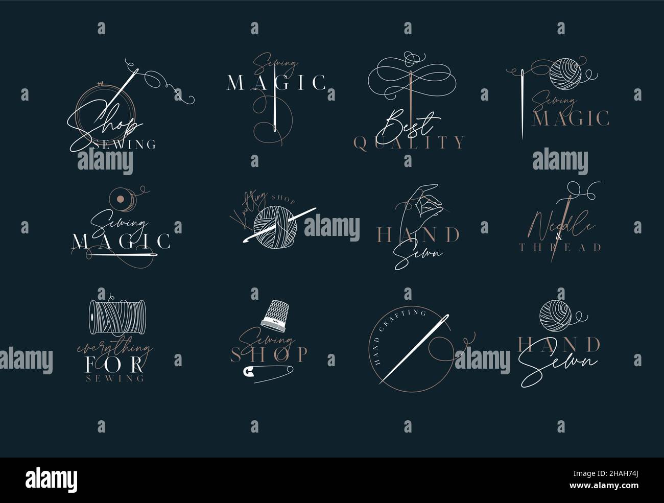 Sewing and knitting labels with lettering drawing in a classic ...