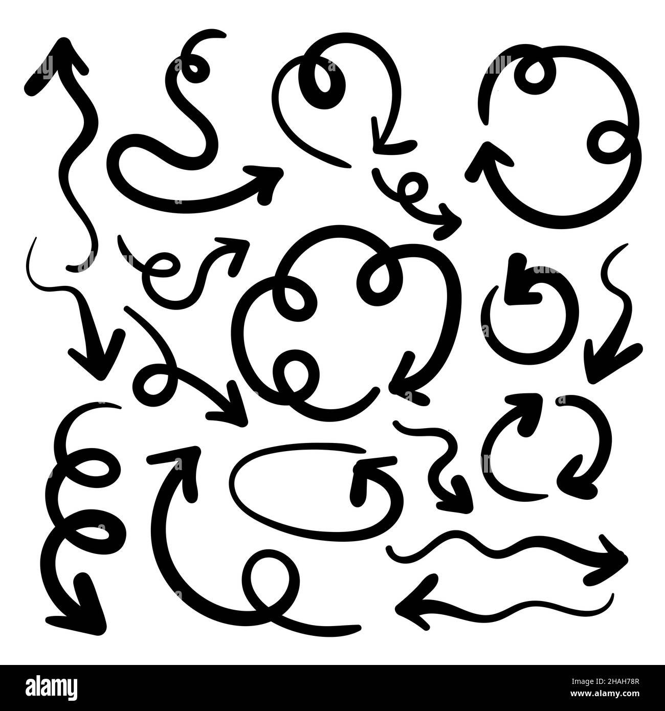 Doodle icon arrows set. Wavy loop lines. Black color. Vector ...
