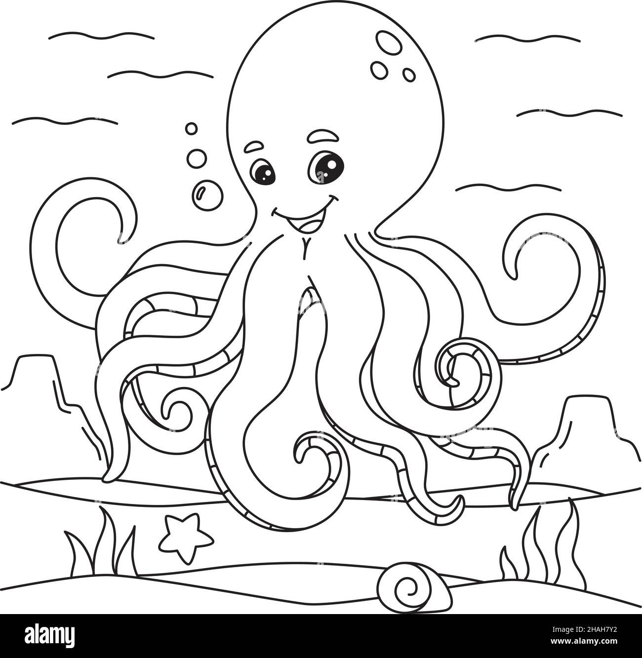 Octopus Coloring Page for Kids Stock Vector