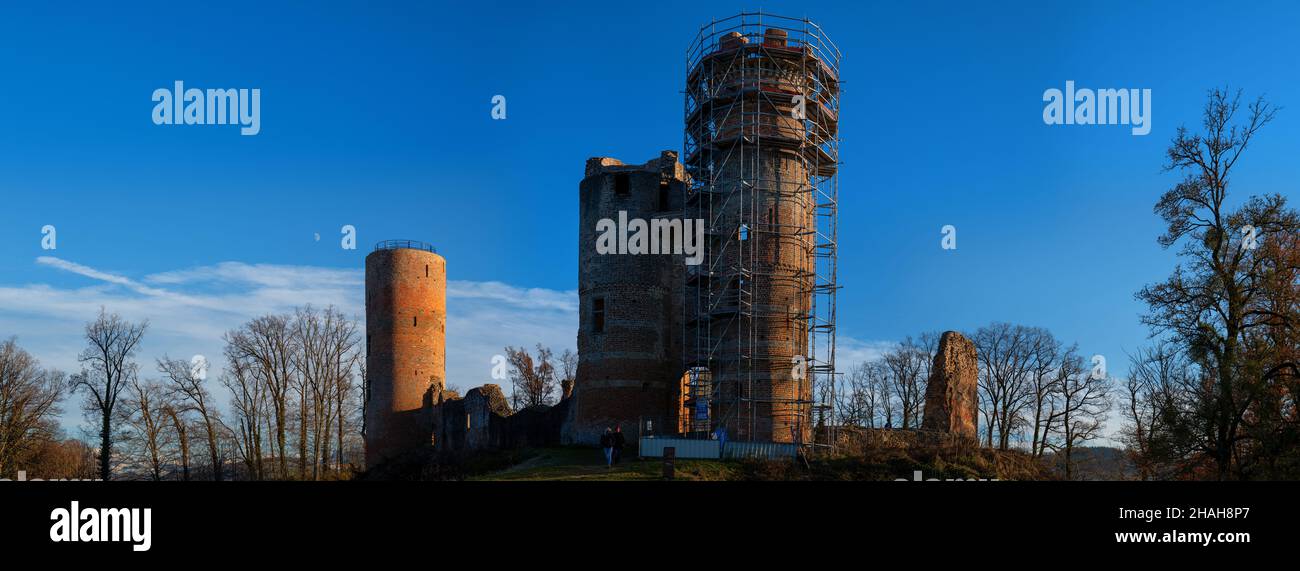 Scaffolding on medieval castle, France Stock Photo
