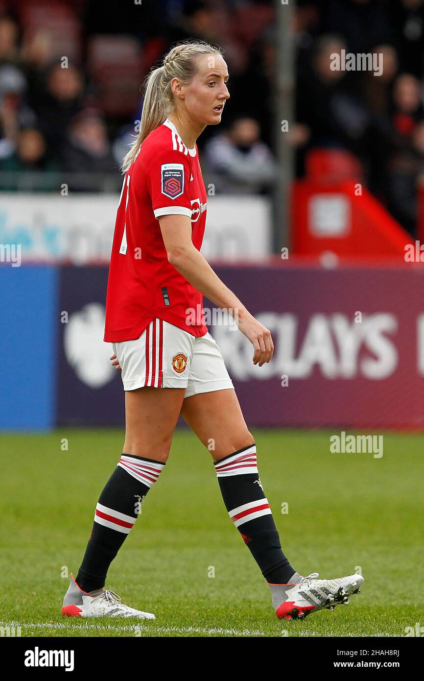 CRAWLEY, United Kingdom, DECEMBER 12: Millie Turner of Manchester United Women during Barclays FA Woman Super League between Brighton and Hove Albion Stock Photo
