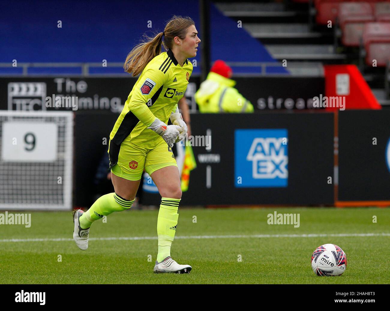 CRAWLEY, United Kingdom, DECEMBER 12: Mary Earps of Manchester United Women during Barclays FA Woman Super League between Brighton and Hove Albion and Stock Photo