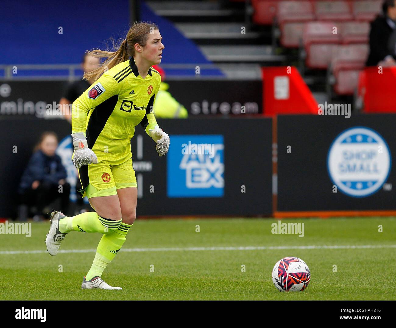 CRAWLEY, United Kingdom, DECEMBER 12: Mary Earps of Manchester United Women during Barclays FA Woman Super League between Brighton and Hove Albion and Stock Photo