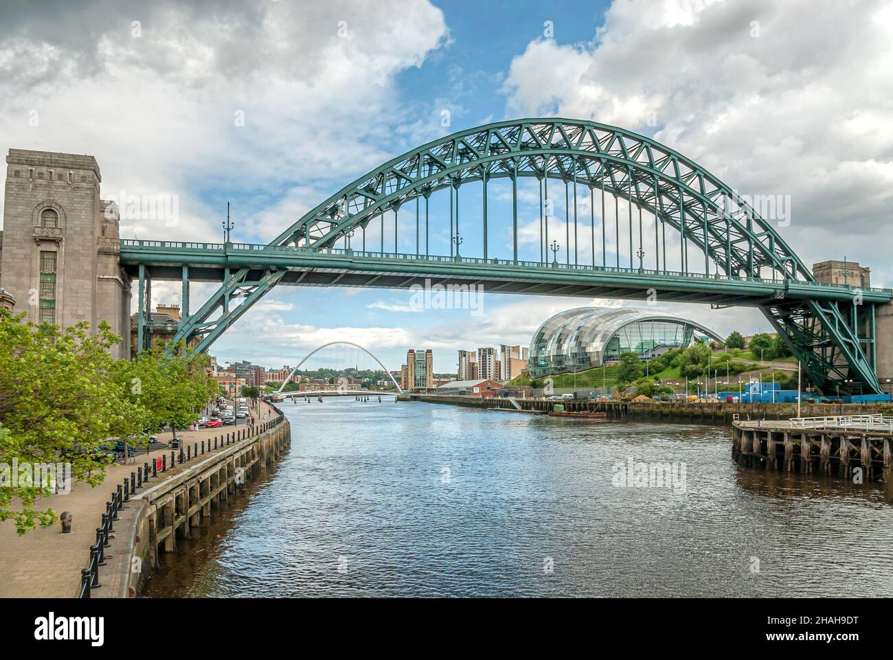 View through the Tyne Bridge linking Newcastle upon Tyne and Gateshead, England, UK Stock Photo