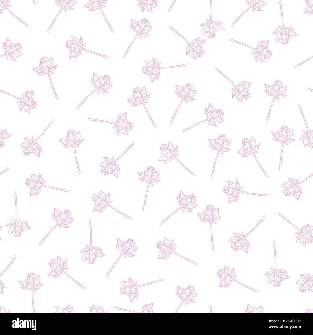 Vector white delicate seamless pattern with scattered lotus flower and