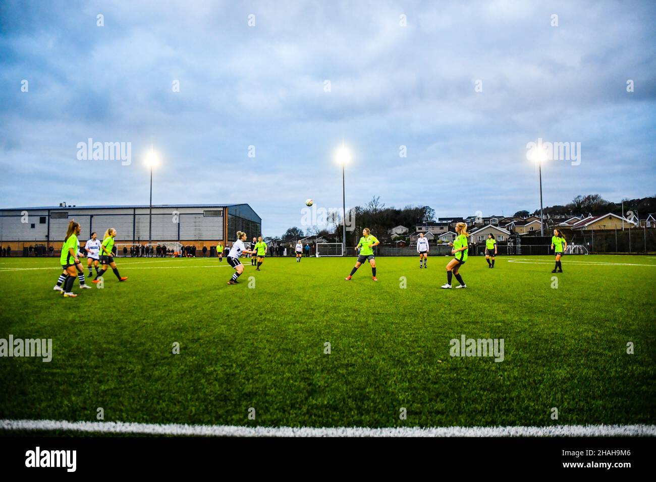 Neath, UK. 12th Dec, 2021. Action under the floodlights from the Genero Adran South match between Briton Ferry Llansawel Ladies and Merthyr Town Women at Neath Sports Centre in Neath, Wales, UK on 12, December 2021. Credit: Duncan Thomas/Majestic Media. Credit: Majestic Media Ltd/Alamy Live News Stock Photo