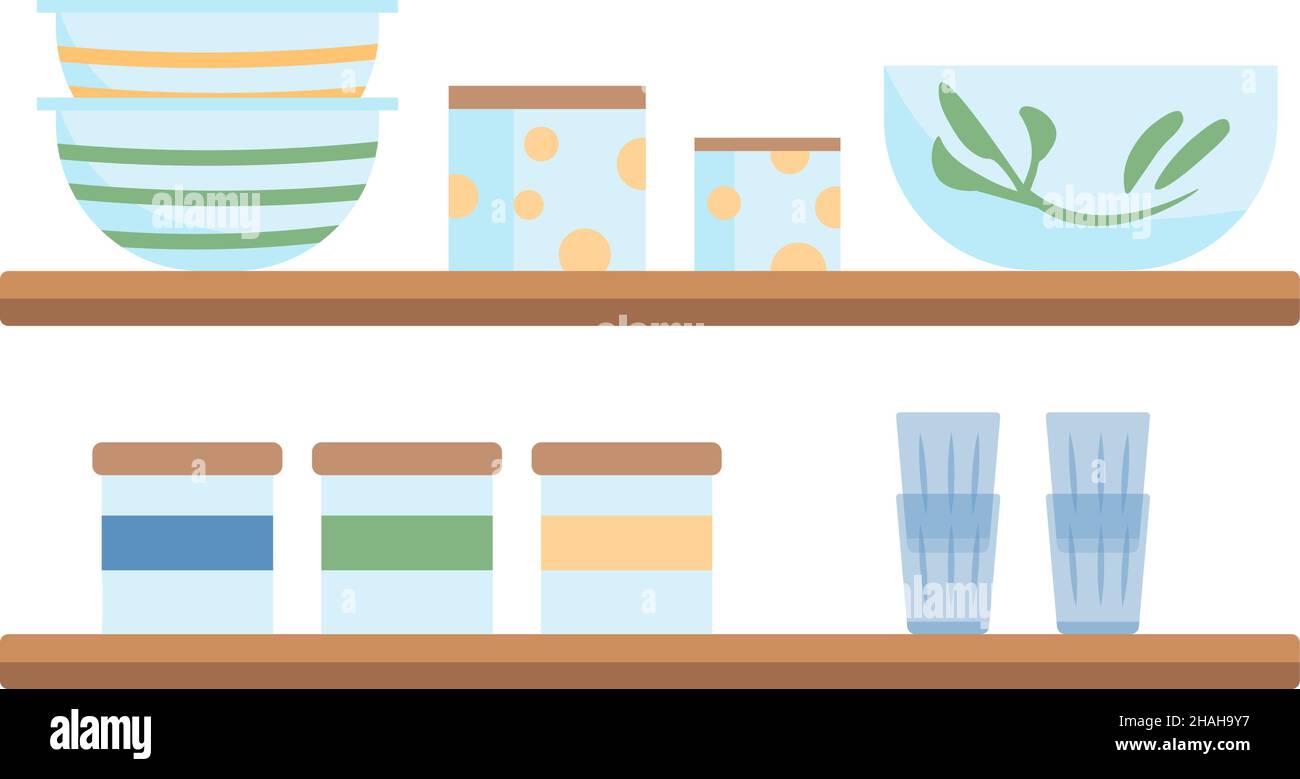 Shelves for kitchen semi flat color vector objects Stock Vector