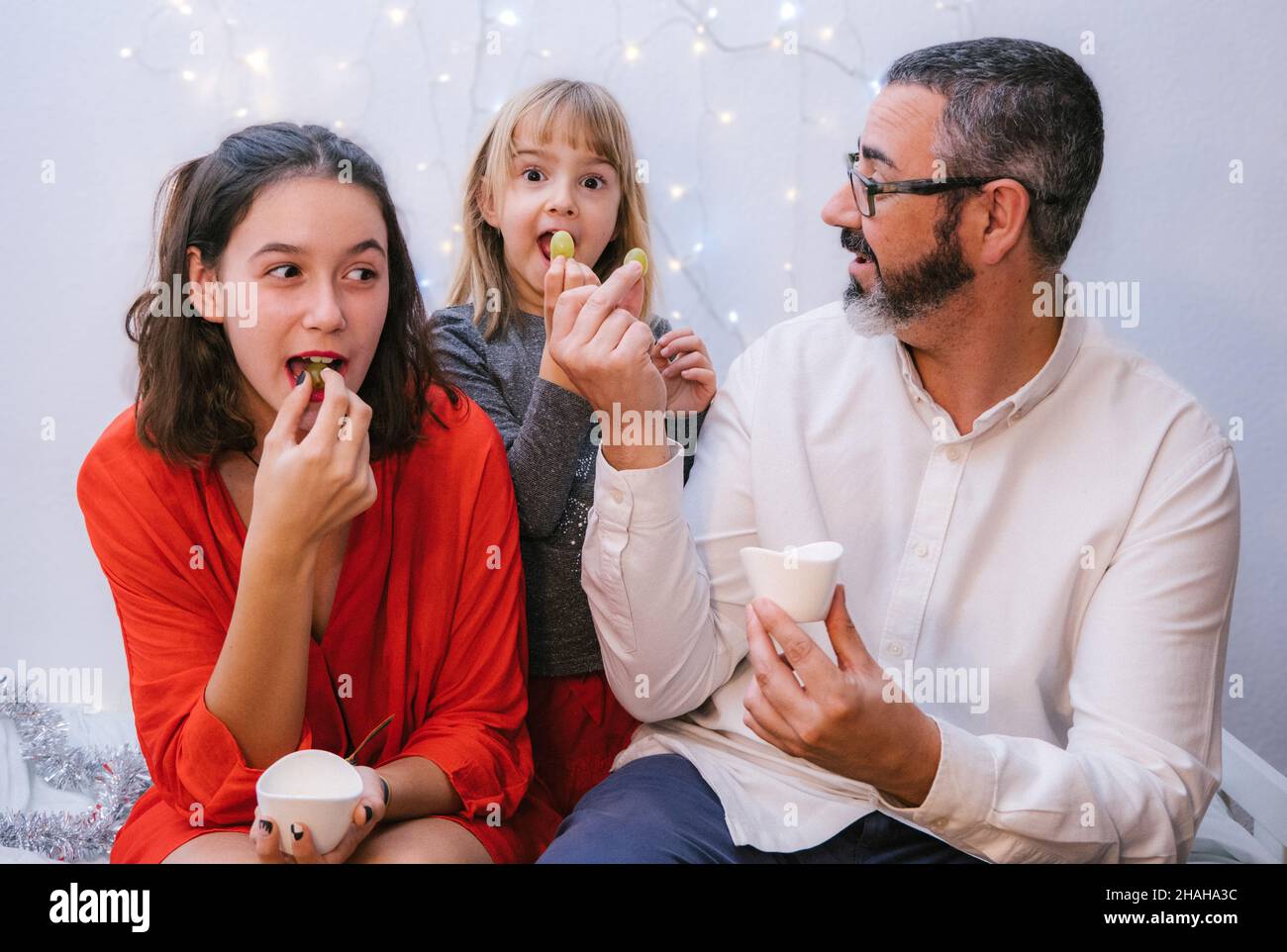 Celebration of New Year eating de twelve grapes. Spanish tradition