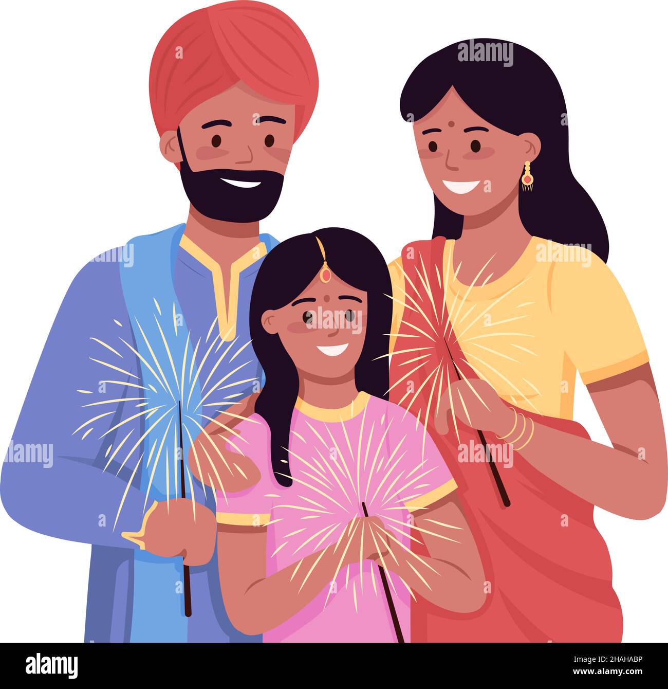 Happy family with lights semi flat color vector characters Stock Vector ...