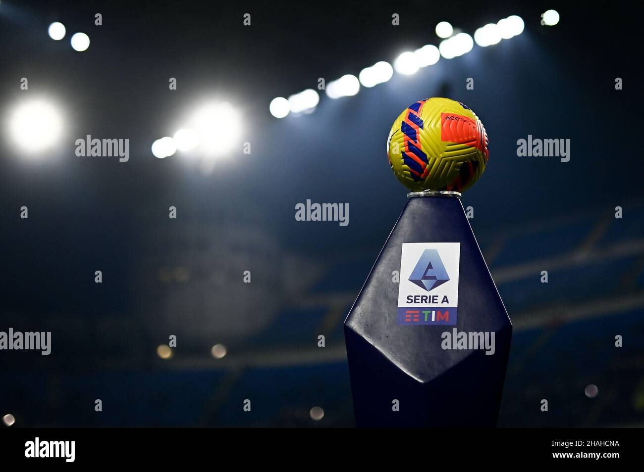 Milan, Italy. 12 December 2021. Official Serie A matchball Nike Flight Hi-Vis is seen prior to the Serie A football match between FC Internazionale and Cagliari Calcio. Credit: Nicolò Campo/Alamy Live News Stock Photo