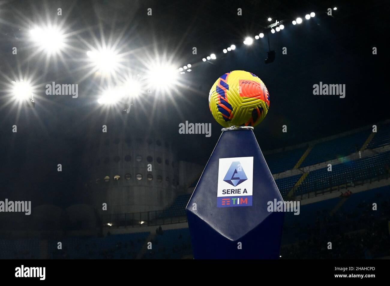 Milan, Italy. 12 December 2021. Official Serie A matchball Nike Flight Hi-Vis is seen prior to the Serie A football match between FC Internazionale and Cagliari Calcio. Credit: Nicolò Campo/Alamy Live News Stock Photo