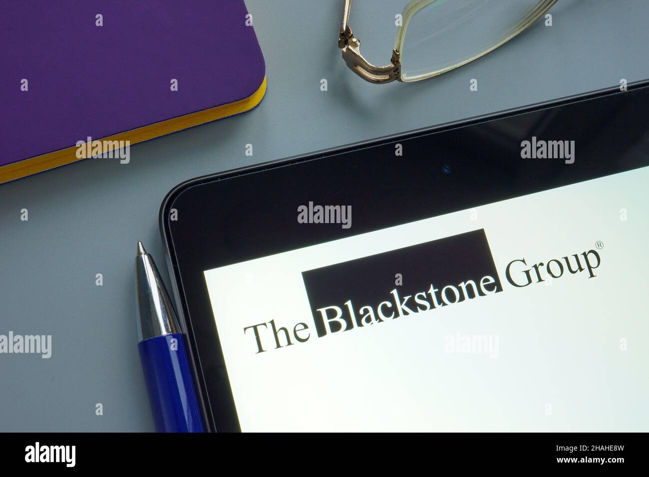 KYIV, UKRAINE - December 03, 2021. Tablet with the blackstone group logo. Stock Photo