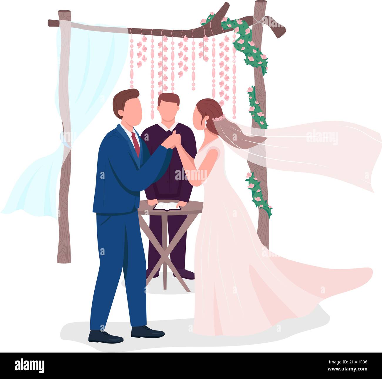 Happy newlyweds celebrate semi flat color vector characters Stock ...