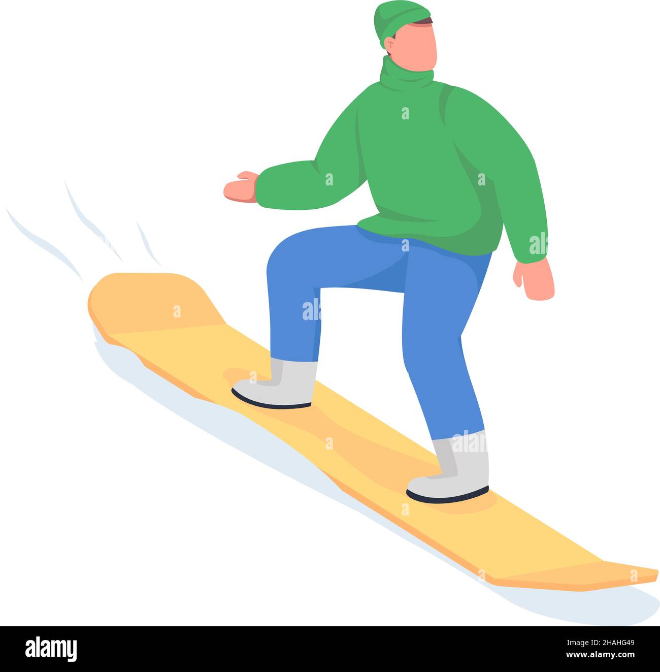 Man ride on snowboard semi flat color vector character Stock Vector