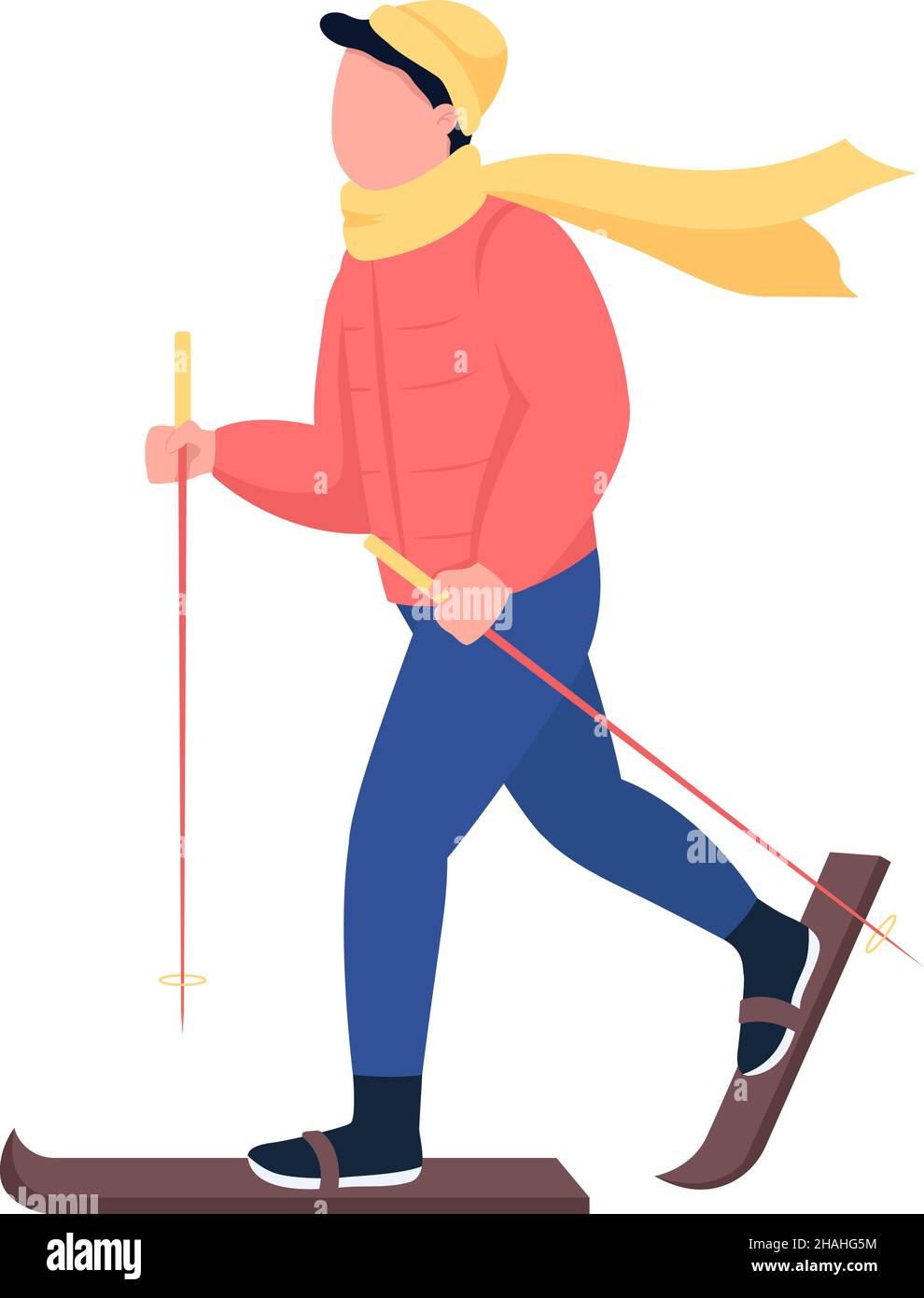 Person skiing semi flat color vector character Stock Vector