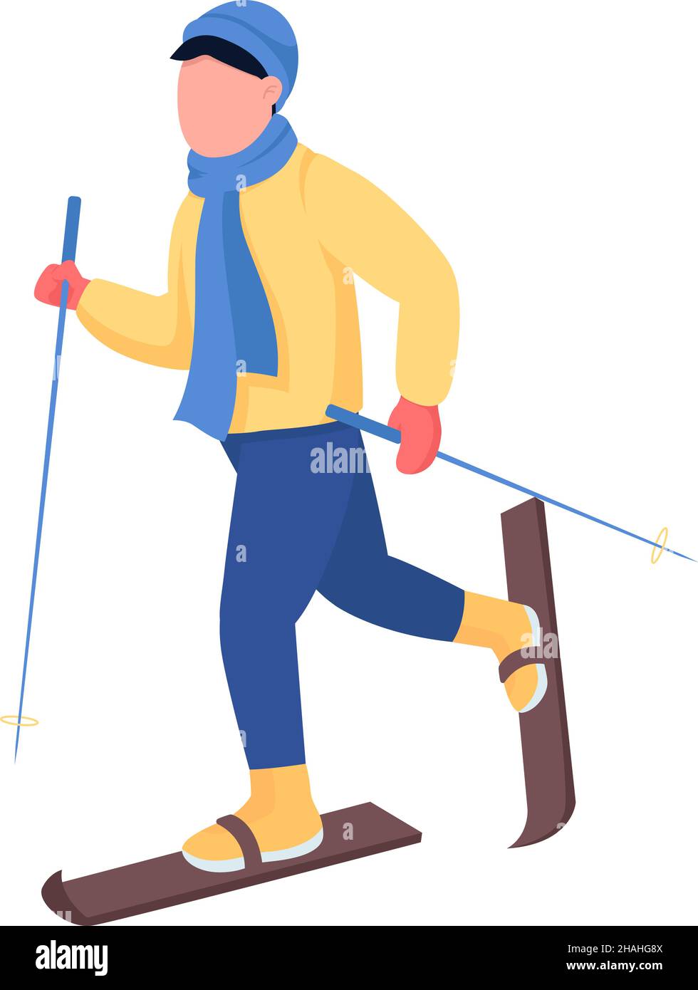 Man skiing semi flat color vector character Stock Vector
