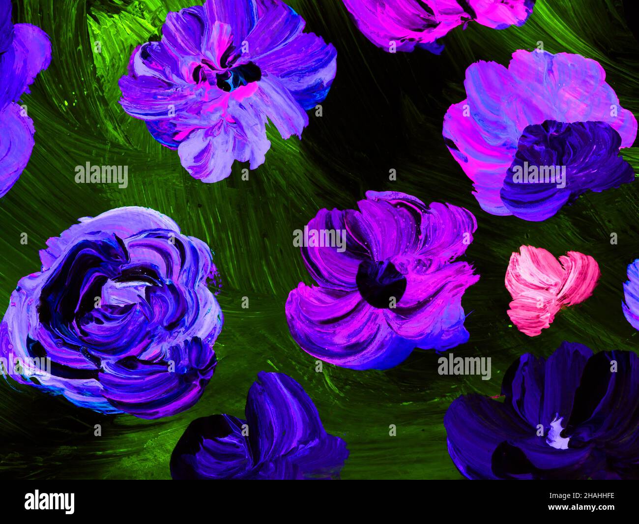 Neon Abstract Flowers Art Painting Creative Hand Painted Background